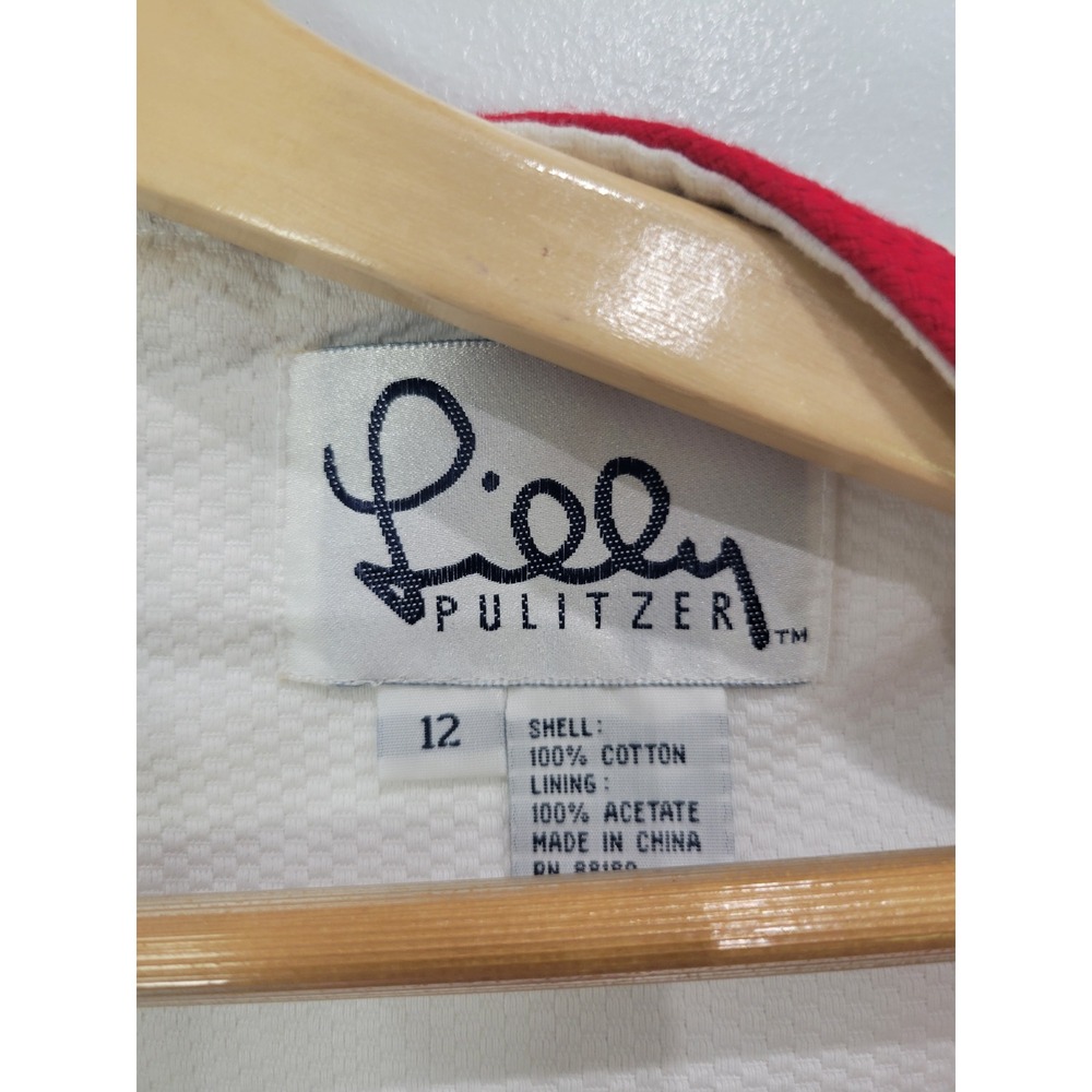 Lilly Pulitzer White Tag Cotton Pique Shift Dress Red Trim Bow Cutouts Womens 12 - Picture 5 of 10